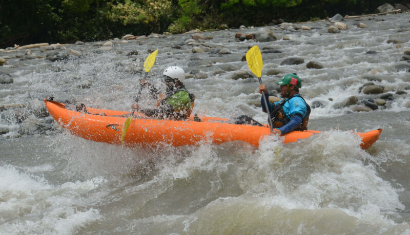 Inflatable kayak descending Jatunyacu river