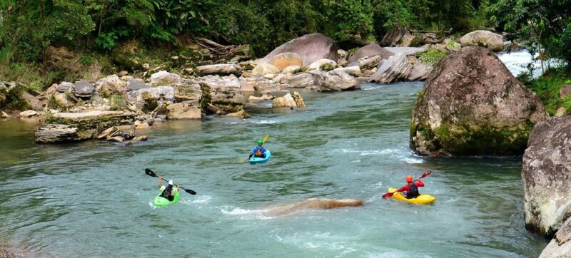 Kayak students in a river in Tena, Napo in Ecuador.
